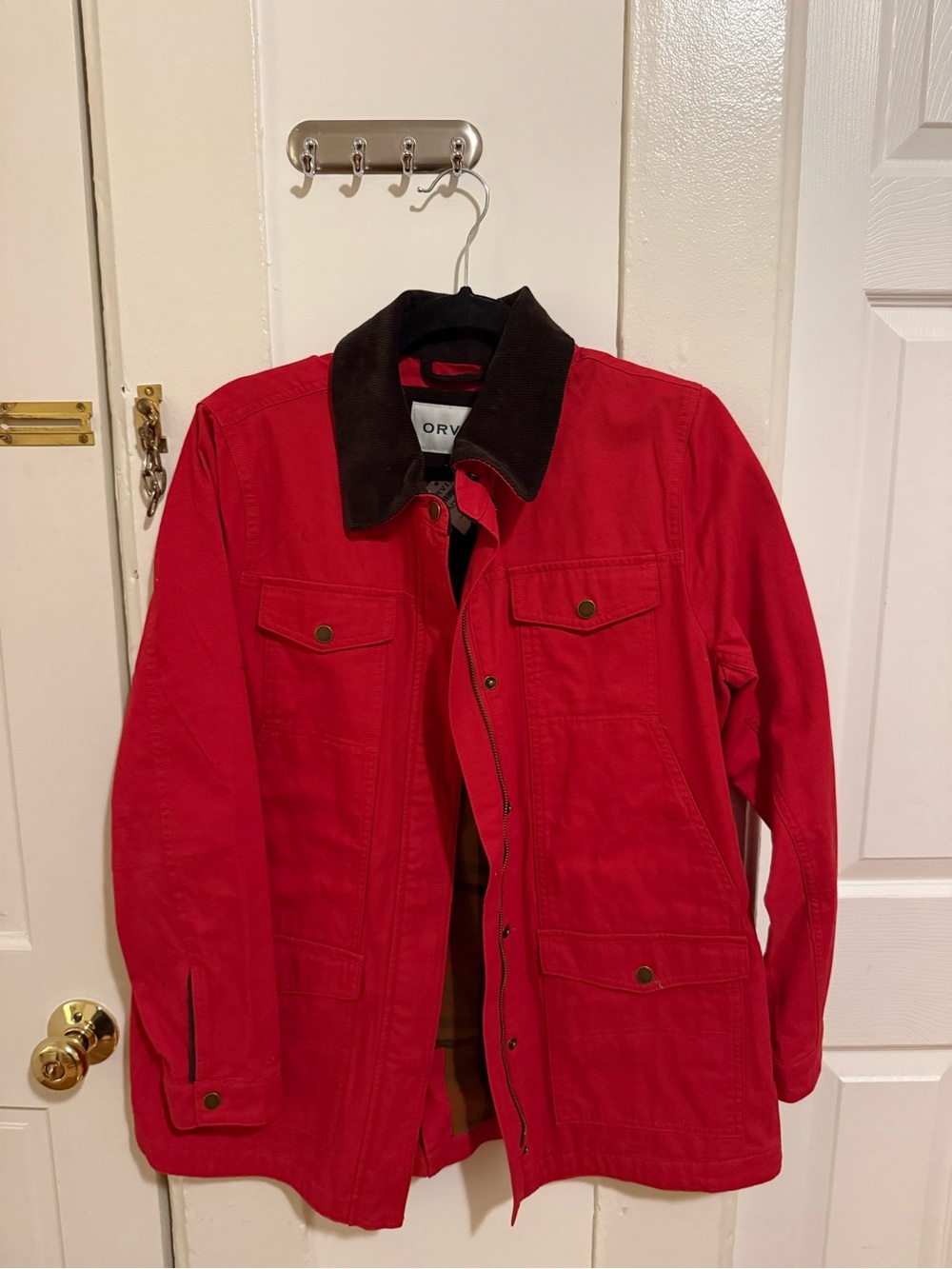 Orvis Red Field Jacket with Brown Corduroy Collar
